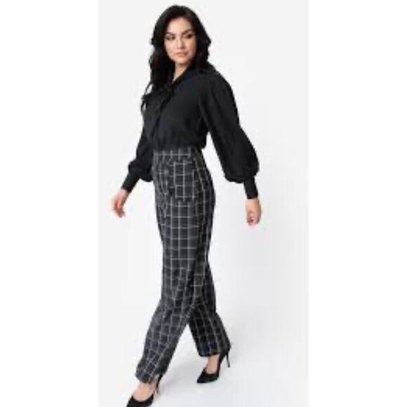 Unique Vintage Ginger Window Pane Plaid High Waist Sailor Pants 1940s Sz M #41 - Picture 3 of 7